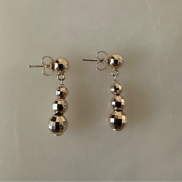 14k Solid Gold Dangle Disco Ball Earrings - Picture 6 of 15